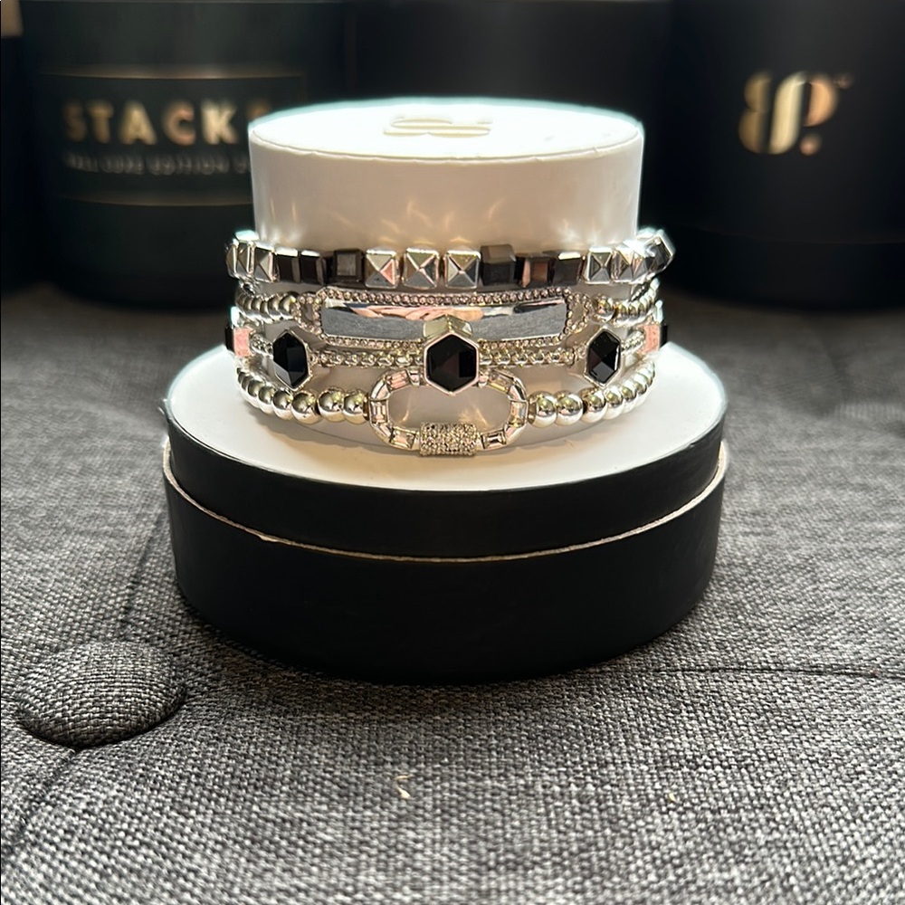 Bomb Party Silver and Black Beaded Bracelet Set